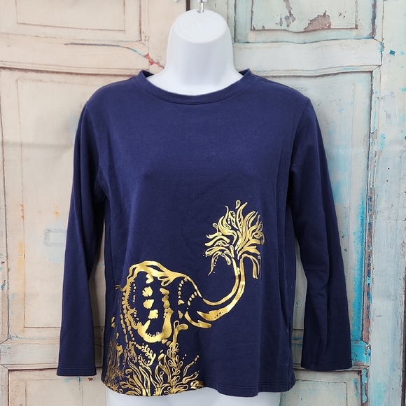 Lilly Pulitzer elephant print Long Sleeve Top in Navy - Picture 1 of 7